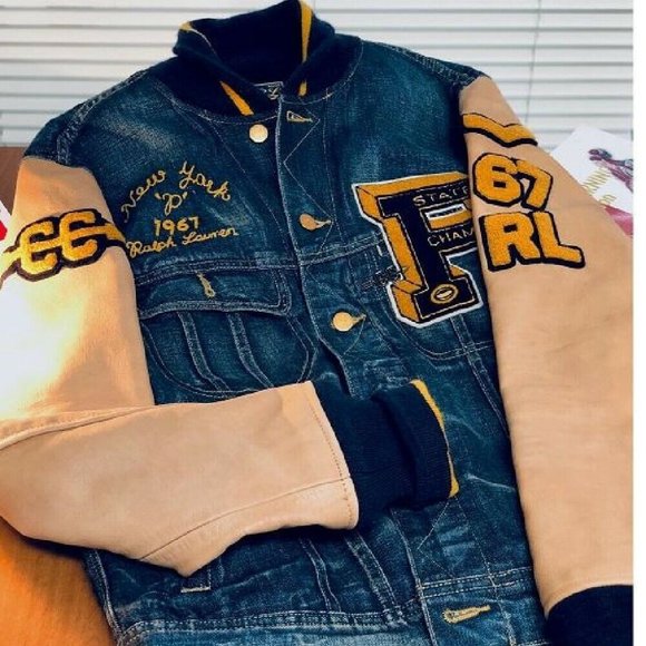 SOLD New RARE Limited Edition Polo Ralph Lauren Varsity Letterman Denim & Leathe - Picture 1 of 12